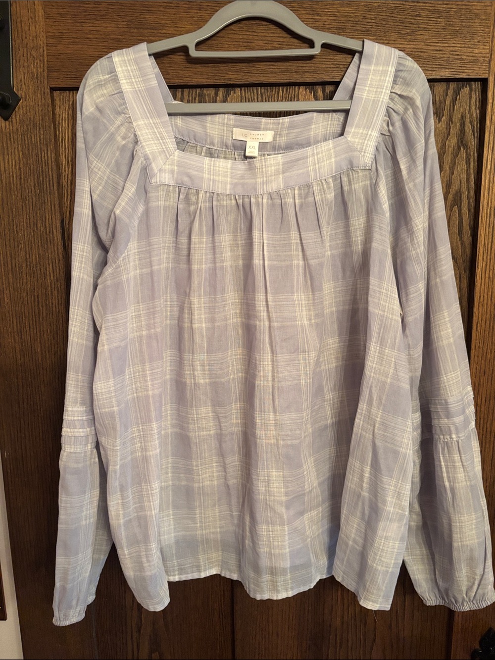 Lauren Conrad XXL NEW WITHOUT TAGS Lavender GRAYPlaid Square-Neck Peasant Blouse